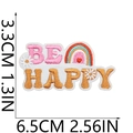 Detailed dimensions of Be Happy rainbow embroidery patch measuring 6.5cm by 3.3cm - No. 26 (Be Happy)