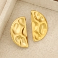 Detailed view of square hammered texture earrings in a premium gold finish - Gold Color D-Shaped Hammered (N-907)
