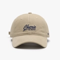 Khaki cotton baseball cap with blue Cherie BE WORTH embroidery and curved brim style - Adjustable / Khaki