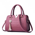 Elegant purple crocodile pattern handbag for women with metallic V-decor and tassel - Dusty Pink