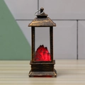 Detail of vintage bronze lantern with red glowing LED faux charcoal and top ring - Fireplace Flame Lamp Golden