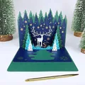 3D pop-up Christmas card with laser-cut forest deer scene and gold foil snowflakes - Forest Reindeer