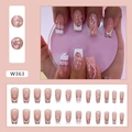 Pink heart and glitter star patterns on French ballerina press-on nails set W363 - W363 Pink Heart (Glue Type)