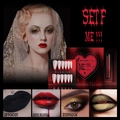 Set trucco gotico di Halloween con unghie finte rosse e nere e polvere per labbra - Combinazione F