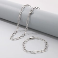 Conjunto de collar y pulsera de eslabones de acero inoxidable pulido con diseño minimalista - Estilo de Eslabón Redondo de 6 mm (3款钢色6mm) / Pulsera 19CM / Plateado