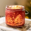 Photophore de Noël en verre craquelé rouge avec anse argentée et lumière LED chaude - M / Rouge