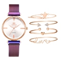 Set orologio da donna 5 pezzi con bracciali in oro rosa e cinturino in maglia viola - Oro Rosa-Viola (Orologio + Set di 4 Bracciali)