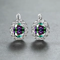 Elegant silver hoop earrings with oval mystic topaz and sparkling white zircon frame - White Gold Multicolor