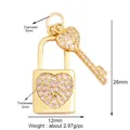Micro-paved heart lock and key pendant set in gold-plated brass with white zircon stones - Heart Lock and Key Pendant / Gold