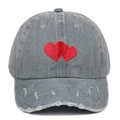 Distressed grey baseball cap with red heart embroidery and retro washed finish - Adjustable / Gray
