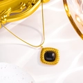 Vintage gold snake chain necklace with a square black gemstone pendant for women - Gold Square + Black Pearl