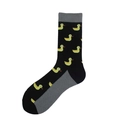Mid-calf cotton socks in black with grey accents and yellow pixel duck pattern - Style 7-Black Grey Trim Duck