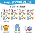 64pcs school kids clothing label stickers set with detailed size measurements - 64Pcs Geometric Cartoon Clothing Labels (CT24Y11413J_T) / 4 Sheets/Set