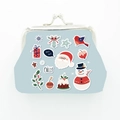 Mini light blue Christmas coin purse with silver clasp and Santa illustrations - Cartoon Christmas Stickers / Light Blue
