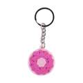 Portachiavi a ciambella rosa con granella colorata su anello in metallo argento - Rosa Rossa
