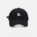 Classic black cotton baseball cap with white MW letter embroidery and adjustable back strap - MW Embroidery - Black