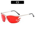 Y2K Punk randlose Sonnenbrille in Flammenform mit roten Gläsern und silbernem Metallrahmen - Rote Linse