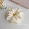 Elegant cream white oversized silk scrunchie with soft satin shine for hair styling - Large 10cm / Off White