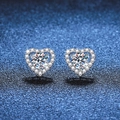 Classic heart-shaped s925 silver stud earrings with 1 carat round moissanite stones - 925 Silver / White (0.5ct Moissanite Stud Earrings)