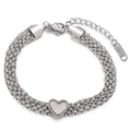 Bracciale multistrato in acciaio inossidabile argento con ciondolo a cuore bianco - Stile Cuore in Madreperla (KB149624-KLX) / Argento