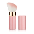 Pink portable retractable makeup brush with rose gold ferrule and gradient pink bristles - Large Pink Slanted Head