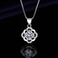 Silver flower necklace with pear-cut carbon stone and brilliant cubic zirconia pendant - Xl-139 [comes With Box And Chain]