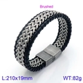 Bracciale largo da uomo in pelle intrecciata e acciaio inox con fibbia satinata - 210x19mm / Acciaio Satinato