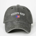 Vintage washed dark grey cotton baseball cap featuring Puerto Rico flag embroidery - Army Green