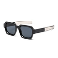 Fashion rectangular black frame sunglasses with unique black and white spliced temples - Black and Grey Patchwork