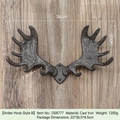 Vintage dark brown cast iron antler wall hook with a rustic Nordic forest design - Antler Hook Style B 8777
