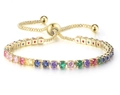 Adjustable gold rainbow tennis bracelet with multi-color square zircon stones - 3mm Gold Round Rainbow Stones
