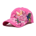 Pink baseball cap with butterfly embroidery and silver sequins on cotton twill fabric - M (56-58cm) / Pink