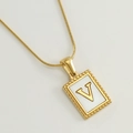 18K gold snake chain necklace featuring a rectangular mother of pearl pendant with letter V - V (With Chain)