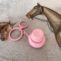 Pink mechanical switch fidget keychain with metal ring on embroidered fabric - Round Key With Light / Pink