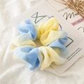 Detail of blue and yellow tie-dye chiffon hair scrunchie on a white linen background - Tie-dye Yellow Blue Single Ring
