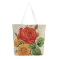 Borsa tote in jacquard floreale con rose rosse, margherite e manici bianchi - Stile 2 (Jacquard di Rose e Margherite)