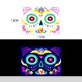 UV-fluoreszierende Sugar Skull Gesichtstattoos für Halloween mit Blumenmustern - Goldpulver Fluoreszierend JFY-002