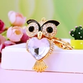 Golden owl keychain with heart crystal and rhinestones for bags and car keys - A430 Owl G White