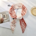 Elegant cream and reddish-brown Toile de Jouy silk scarf with letter A print detail - Style A (White/Red-Brown Vintage Print)