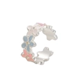Three-piece floral open ring set with colorful enamel petals and sparkly crystal accents - Multi-flower Open Ring (Bright Silver 3304)