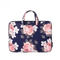 Funda para portátil azul marino con estampado de rosas rosas y asas de lona - 12 Pulgadas / Azul