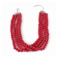Fashionable four-layer red pearl choker necklace with adjustable silver metal clasp - Red