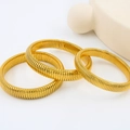 Three-piece set of gold stretchable stainless steel Tubogas snake chain bracelets - 8mm Width/18cm Circumference / Gold