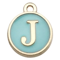 Enamel letter J pendant in mint blue and gold finish for DIY jewelry making - Double-Sided Letter J / 1 Piece (12x14mm) / Green