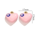 Pink enamel heart pendant with blue eye pattern and gold ring, 17mm x 17mm size detail - Gold Pink Evil Eye Heart