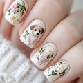 3D-Blumen-Aufpressnägel mit niedlichem Welpendruck und geprägten Rosenmustern für Frauen - Fingerspitzen-Welpe (CW709)
