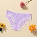 Light purple ribbed panties with lace trim and bow accent on beige background - Light Purple