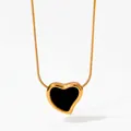 Elegant gold-plated heart necklace with black inlay on a delicate snake chain - Gold Black (KDD665)