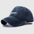 Casquette de baseball en jean délavé bleu marine avec broderie blanche REMEMBER - Réglable / Bleu Marine (Remember)