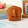 Cute brown PU leather elephant coin purse with lychee texture and metal zipper - Brown